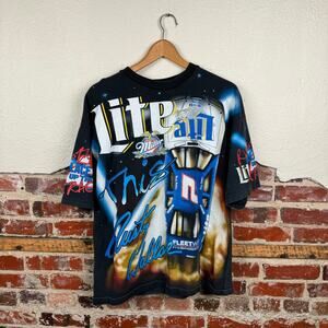 Vintage Rusty Wallace Shirt Large Black AOP Lite It Up Miller NASCAR Racing 1997